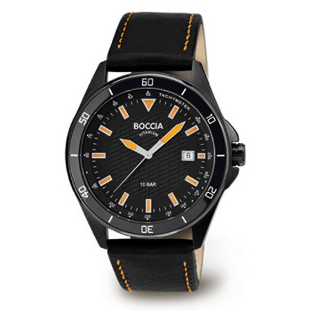 Boccia Titanium Black Plated with Orange Stitch - 3577-05 - Click Image to Close